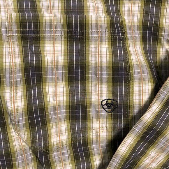 Ariat Shirt Mens 2XL Plaid Pro Series Vented Rodeo Farm Ranchwear Green Gray - Picture 5 of 11